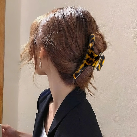 Französische Große Haarklammer Aus Acetat Mit Leoparden- Schildpattmuster Haargreifer Shark Clip Für Damen Elegantes Styling-Tool