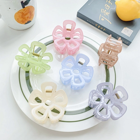 Pinza per Capelli Floreale Svuotata in Stile Coreano Dolce Fermaglio per Capelli in Acrilico a Fiore Grande Antiscivolo per Donna