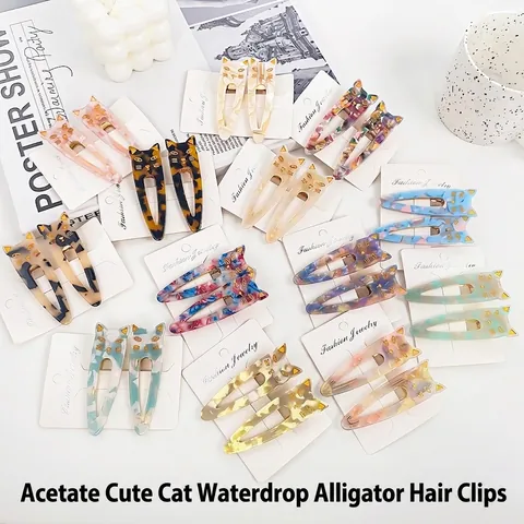 Süße Katzenförmige Acetat Haarklammern Für Damen Koreanischer Ins Stil Mehrfarbige Marmormuster Duckbill Clips Haarschmuck