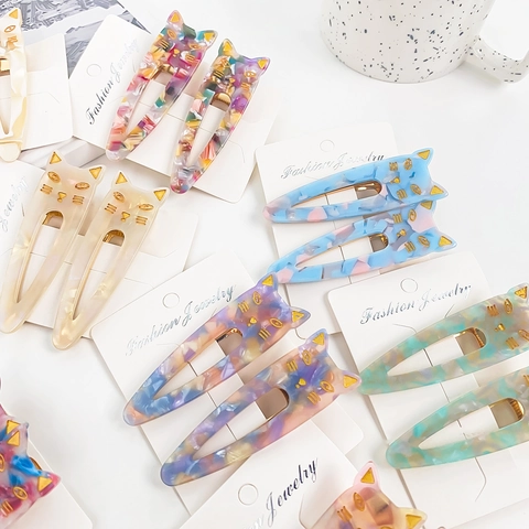 Süße Katzenförmige Acetat Haarklammern Für Damen Koreanischer Ins Stil Mehrfarbige Marmormuster Duckbill Clips Haarschmuck