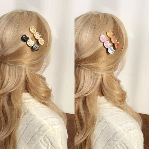 Pinza para el Cabello de Acetato con Forma de Gato Vintage Francés Dulce Patrón de Animal Pinza de Pico de Pato para Mujeres Niñas Accesorios para el Cabello