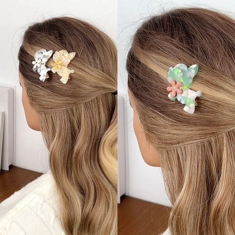 Französischer Vintage Acetat Welpenhund Haarspange Für Damen Süße Strass Blume Entenschnabel Clip Seite Pony Haar Accessoires