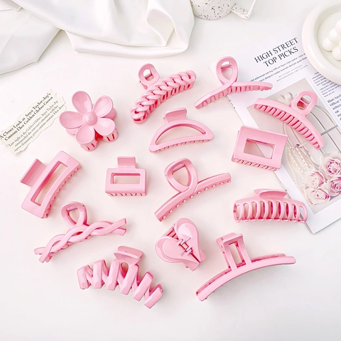 Women's Pink Series Hair Claw Clips Large Sweet Matte Glossy Shark Clips For Thick Hair Daily Hair Accessories For Women