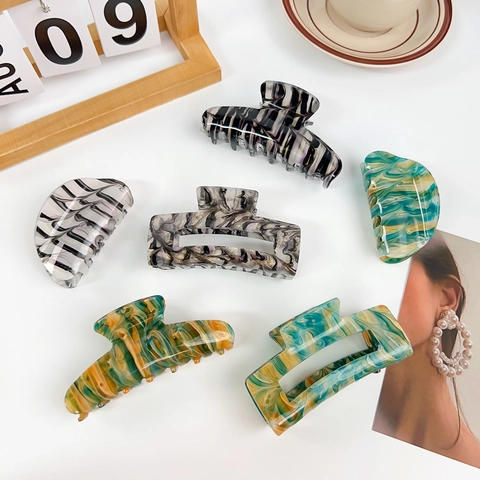 Geometrische Acryl Marmor Muster Haarklammer Für Damen Elegant Retro Halbrunde Haargreifer Rutschfeste Starke Haarschmuck