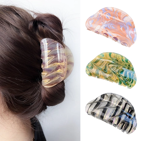 Geometrische Acryl Marmor Muster Haarklammer Für Damen Elegant Retro Halbrunde Haargreifer Rutschfeste Starke Haarschmuck