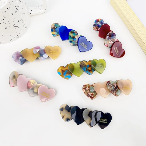 Vintage French Style Acetate Heart Hair Clip Elegant Handmade Spring Side Clip Barrette For Women Daily Fashion Accessories