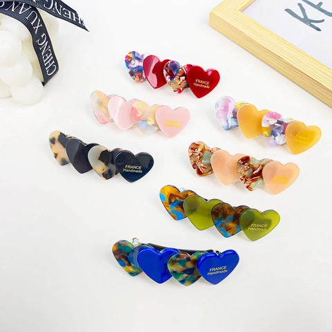 Vintage French Style Acetate Heart Hair Clip Elegant Handmade Spring Side Clip Barrette For Women Daily Fashion Accessories