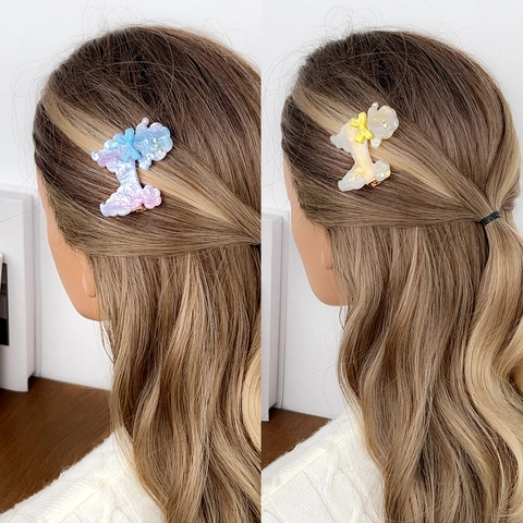 Acetat Pudel Hund Form Haarspange Elegant Strass Eingelegt Entenschnabel Clip Mit Schleife Marmor Textur Haarschmuck