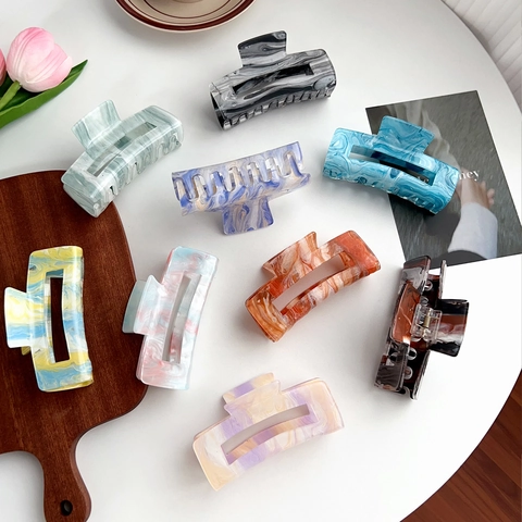 Acryl Marmer Inkt Patroon Grote Haarklem Geometrische Holle Rechthoekige Haarklem Minimalistische Mode Haaraccessoires Voor Vrouwen