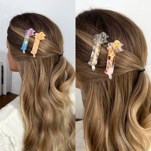 Zoete Katvormige Celluloseacetaat Haarclip Met Strass Ogen En Neparel Detail Dames Mode Eendenbek Zijclip Elegant Haarstyling Accessoire