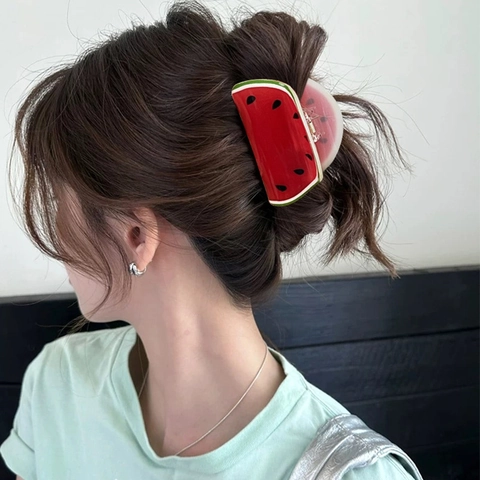 Pinza per Capelli in Acrilico a Forma di Frutta Creativa Fragola Limone Anguria Accessori per Capelli Estivi per Donna