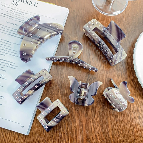 Luxus Acetat Haarklammer Lila Marmormuster Strass Schmetterling Quadratische Haarnadeln Mode Haarschmuck Für Frauen
