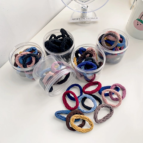 Women Seamless High Elastic Hair Ties Mixed Morandi Colors Ribbed Wave Texture Nylon Hair Bands With Storage Jar