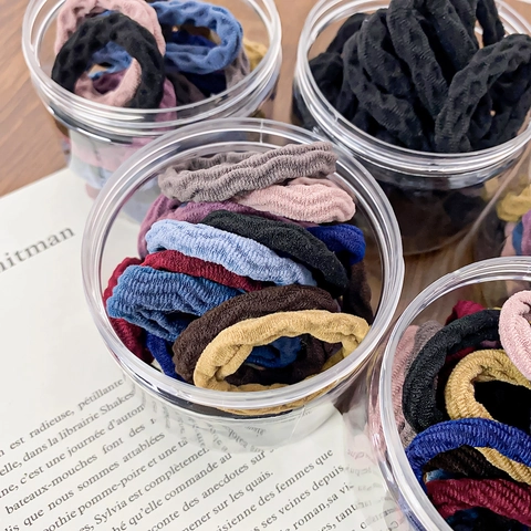 Women Seamless High Elastic Hair Ties Mixed Morandi Colors Ribbed Wave Texture Nylon Hair Bands With Storage Jar