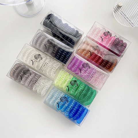 Coleteros de Cable de Teléfono de Color Caramelo Gomas de Pelo Elásticas en Espiral Anillos de Resina para Mujer Niña Accesorios