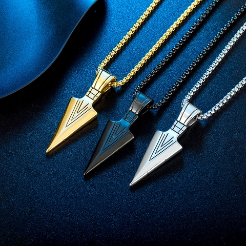 Vintage Nordic Viking Arrowhead Pendant Necklace For Men Titanium Steel Spearhead Geometric Hip Hop Jewelry Accessories