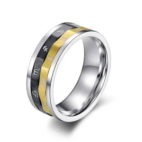 Roestvrij Stalen Roteerbare Sterrenbeelden Romeinse Cijfers Ring 18K Verguld Vintage Drie-in-Eén Spinner Ring Sieraden Voor Heren Dames