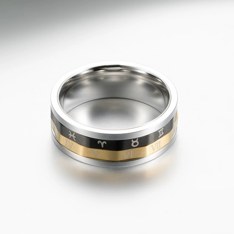 Roestvrij Stalen Roteerbare Sterrenbeelden Romeinse Cijfers Ring 18K Verguld Vintage Drie-in-Eén Spinner Ring Sieraden Voor Heren Dames