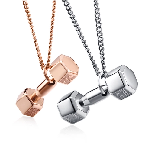 Collana con Pendente a Manubrio in Acciaio Inossidabile Fitness Palestra Motivazionale Scritta Incisa Gioielli per Uomo Donna