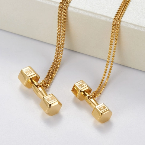 Collana con Pendente a Manubrio in Acciaio Inossidabile Fitness Palestra Motivazionale Scritta Incisa Gioielli per Uomo Donna