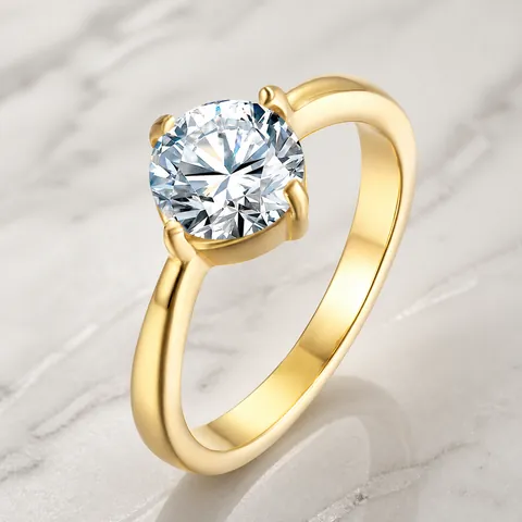 Minimalist Stainless Steel Solitaire Ring For Women 4 Prong Inlaid Zirconia Oval Round Sparkle Polished Band Ring Finger Jewelry Gift