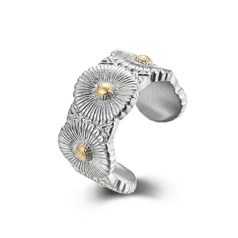 Stainless Steel Daisy Flower Ring Hip Hop Korean Style Sunflower Unisex Fashion Adjustable Relief Carving Finger Ring