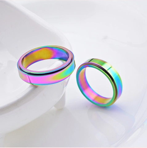 Edelstahl Regenbogen Spinner Ring Für Angstabbau Bunter Schillernder Band Schmuck Für Männer Frauen Täglich Party Dekor
