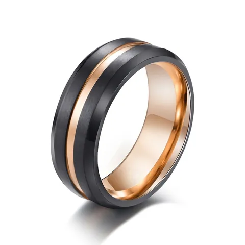 Heren Roestvrij Stalen Ring Zwart Geborsteld Mat Roségoud Middengroef Band Modern Minimalistisch Mode-Sieraden Bruiloft Dagelijkse Ring