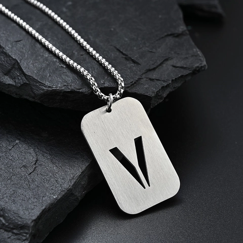 Edelstahl Initialen Kette Hohl Alphabet Militär Marke Anhänger Gebürstet Silber Schmuck Herren Damen Alltag Kleidung
