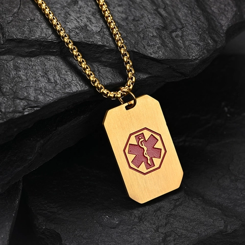 Collar De Alerta Médica Acero Inoxidable Colgante Estrella De La Vida Para Hombre Mujer Identificación De Emergencia Joyería Cepillada