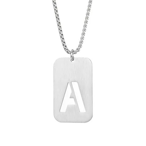 Edelstahl Initialen Kette Hohl Alphabet Militär Marke Anhänger Gebürstet Silber Schmuck Herren Damen Alltag Kleidung