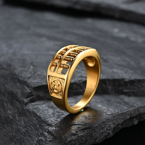 Vintage Heren Roestvrij Staal 18K Vergulde Telraam Ring Met Beweegbare Kralen En Antieke Munt Patronen Geluk Sieraden