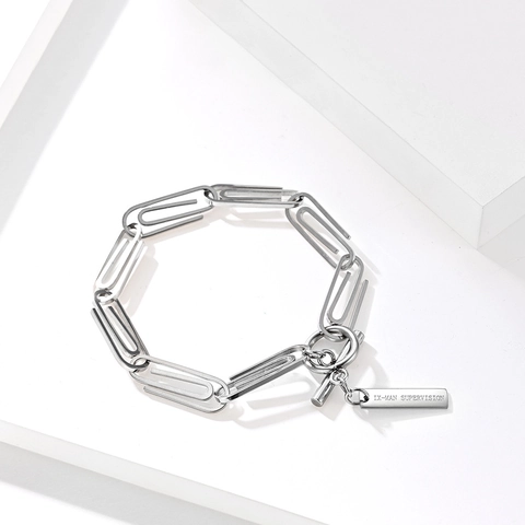 Bracelet Chaîne Trombone en Acier Inoxydable Avec Fermoir à Bascule Étiquette Gravée Bijoux Hip Hop Minimalistes pour Hommes Femmes
