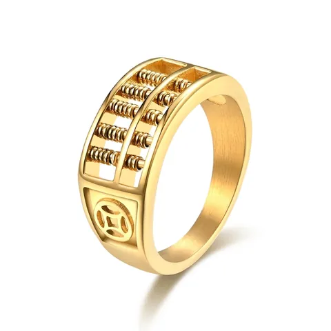 Vintage Heren Roestvrij Staal 18K Vergulde Telraam Ring Met Beweegbare Kralen En Antieke Munt Patronen Geluk Sieraden