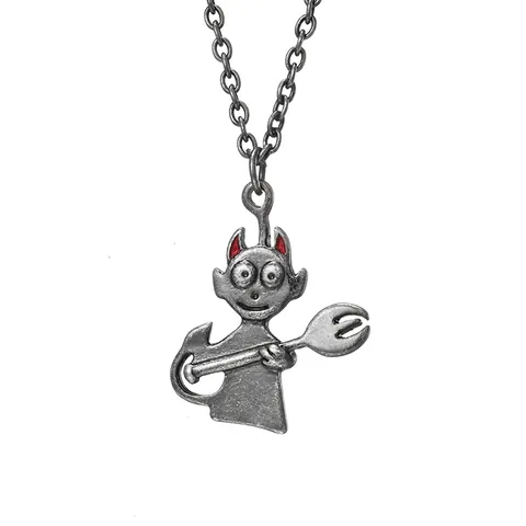 Collana Con Ciondolo Angelo Diavolo Cartone Animato Retro Giapponese in Acciaio Inossidabile Gioielli Streetwear Hip Hop per Uomo