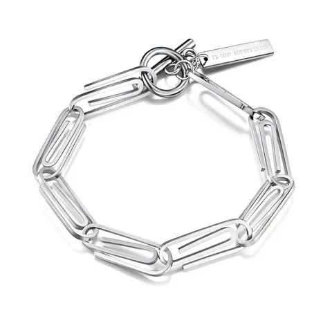 Bracelet Chaîne Trombone en Acier Inoxydable Avec Fermoir à Bascule Étiquette Gravée Bijoux Hip Hop Minimalistes pour Hommes Femmes