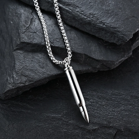 Collar con Colgante de Bala de Acero Inoxidable para Hombre Estilo Punk Militar Pulido Oro Negro Joyería Regalo