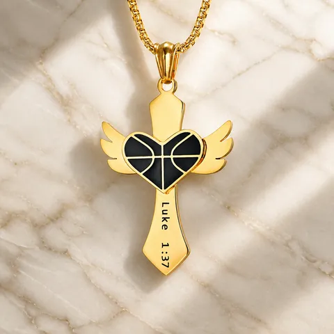 Collier Pendentif Croix en Acier Inoxydable pour Hommes Luke 1:37 Cœur Baseball Basketball Football Ailes Bijoux Religieux