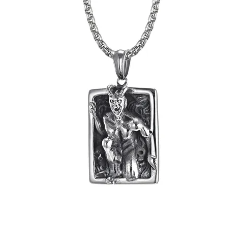 Vintage Roestvrij Staal Demoon Schedel Reliëf Hanger Halsketting Voor Heren Gothic Punk Hip Hop Sieraden