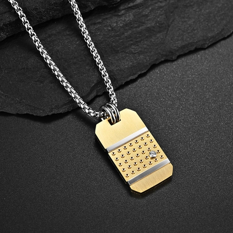 Heren Roestvrij Stalen Dog Tag Hanger Halsketting Mat Zwart Verguld Hip Hop Minimalistisch Rechthoekige Hanger Halsketting