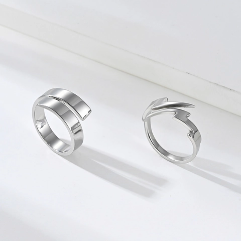 Anello Aperto in Acciaio Inossidabile Minimalista per Uomo Donna Moda Giapponese Coreana Fulmine Geometrico Gioielli Regalo