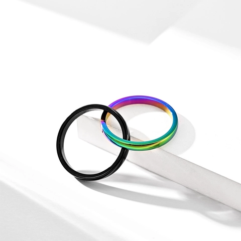 Minimalistischer Edelstahl Keramik Ineinandergreifender Doppelring Schwarz Regenbogen Farbverlauf Mode Ring Für Herren Damen Schmuck