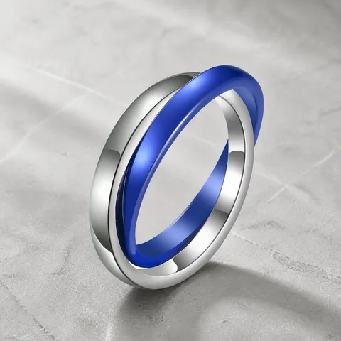 Minimalist Stainless Steel Ceramic Dual Loop Ring Unisex Modern Crisscross Band Ring For Men Women Casual Jewelry Gift