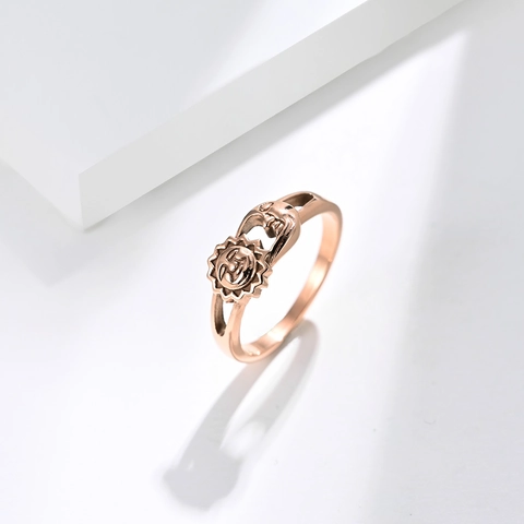 Bague Vintage en Acier Titane Motif Visage Soleil et Lune Pour Homme Femme Polie Alliance Céleste Mariage Bijoux