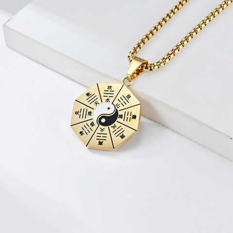 Vintage Tai Chi Yin Yang Bagua Pendant Necklace Stainless Steel Retro Ethnic Jewelry For Men Women Daily Wear Accessory