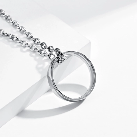 Minimalist Stainless Steel Inner Outer Arc Polished Ring Pendant Necklace Unisex Neutral Style Plain Band For Men Women