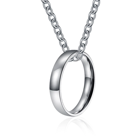 Minimalist Stainless Steel Inner Outer Arc Polished Ring Pendant Necklace Unisex Neutral Style Plain Band For Men Women
