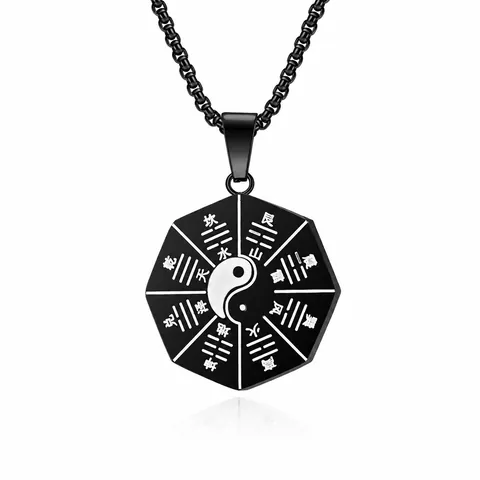 Vintage Tai Chi Yin Yang Bagua Pendant Necklace Stainless Steel Retro Ethnic Jewelry For Men Women Daily Wear Accessory