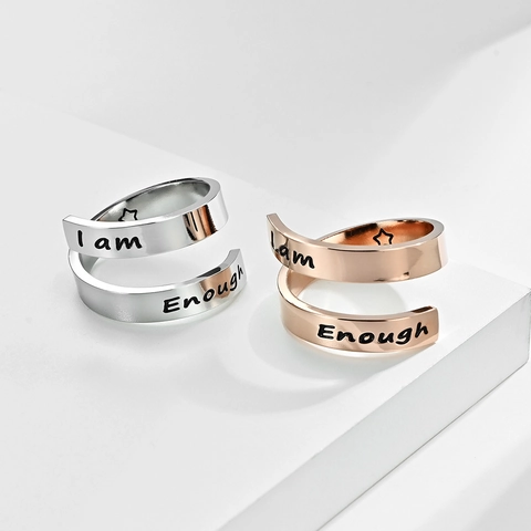 Inspirierender Edelstahl Wickelring Verstellbar Graviert I Am Enough Personalisierter Zitat Ring Für Damen Herren Schmuck