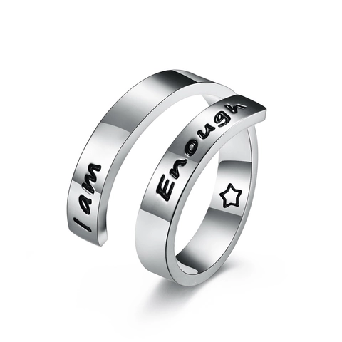 Inspirierender Edelstahl Wickelring Verstellbar Graviert I Am Enough Personalisierter Zitat Ring Für Damen Herren Schmuck